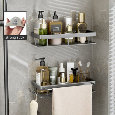 Fürdőszoba tároló polcok Falra szerelhető zuhany tároló állvány fúrás nélküli sarokrendező polc fürdőszobai kiegészítők