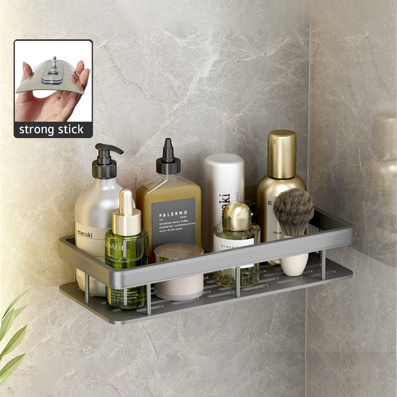 Fürdőszoba tároló polcok Falra szerelhető zuhany tároló állvány fúrás nélküli sarokrendező polc fürdőszobai kiegészítők
