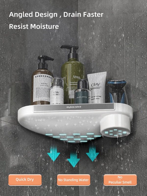 Fürdőszoba polcok Fúrás nélküli sarokpolc Falra szerelhető zuhany tároló állványtartó WC rendszerező fürdőszobai kiegészítők