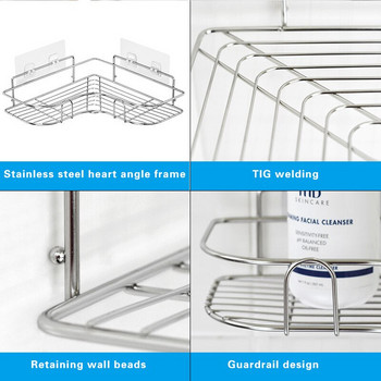 Ъглова стойка за душ от неръждаема стомана Триъгълни шампоани Рафтове за съхранение на сапун с лепяща кука