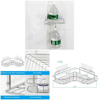 Ъглова стойка за душ от неръждаема стомана Триъгълни шампоани Рафтове за съхранение на сапун с лепяща кука