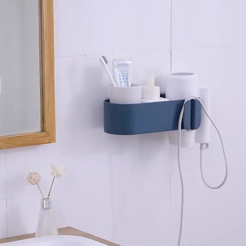 Raft de organizare pentru baie Suport pentru uscător de păr Suport pentru perie de îndreptat Leagăn Accesorii montate pe perete pentru depozitare acasă la baie