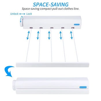 Автоматично прибиращо се въже за дрехи Прибираща се вътрешна закачалка за дрехи Кука Въже Монтирана на стена закачалка Стойки за сушене 2021
