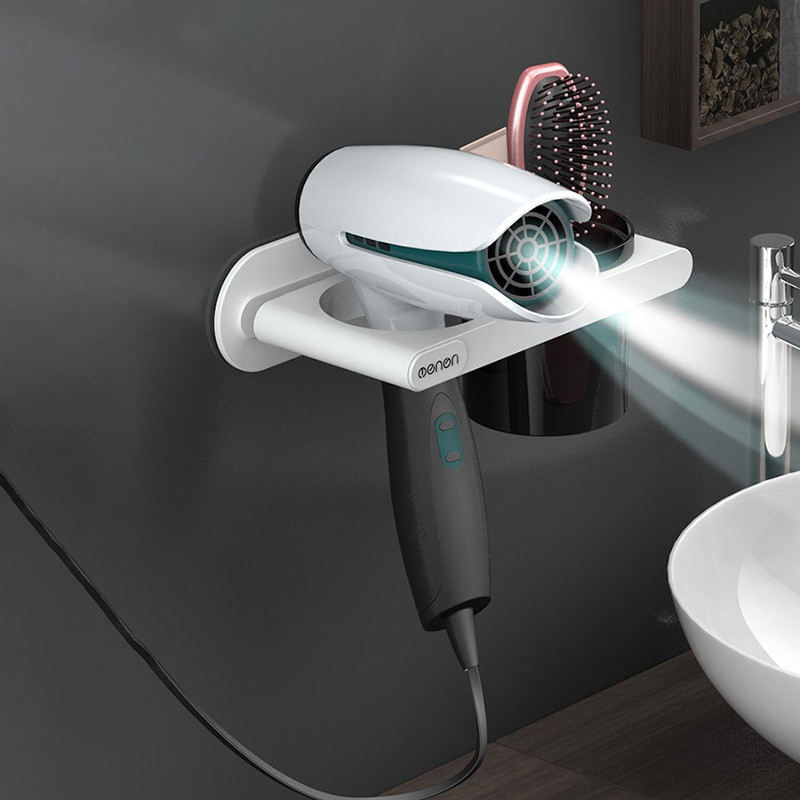 ONEUP hajszárító tartó csészével háztartási falra szerelhető hajszárító tároló polc műanyag rendező állvány fürdőszobai kiegészítők készlet
