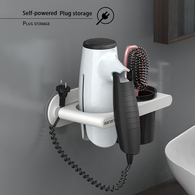 ONEUP hajszárító tartó csészével háztartási falra szerelhető hajszárító tároló polc műanyag rendező állvány fürdőszobai kiegészítők készlet