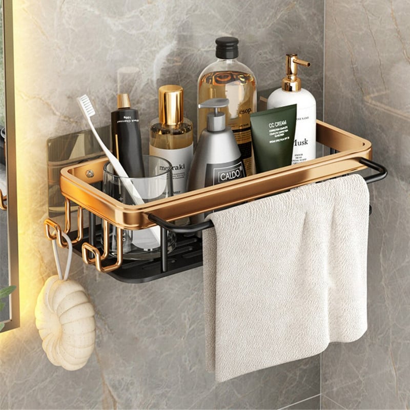 Prabangi vonios lentyna su kabliukais Šampūno laikiklis Vonios Dušo Caddy Be gręžimo Sandėliavimo laikymo lentyna Vonios kambario priedai