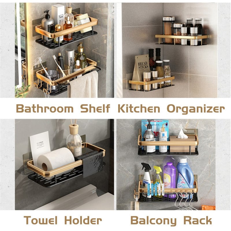 Prabangi vonios lentyna su kabliukais Šampūno laikiklis Vonios Dušo Caddy Be gręžimo Sandėliavimo laikymo lentyna Vonios kambario priedai