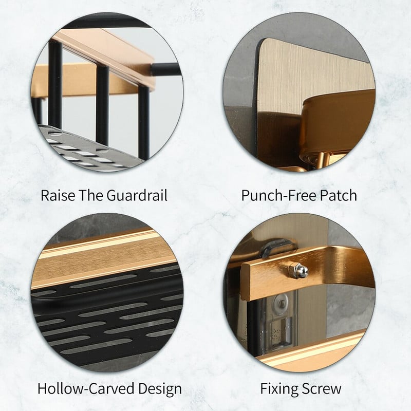 Prabangi vonios lentyna su kabliukais Šampūno laikiklis Vonios Dušo Caddy Be gręžimo Sandėliavimo laikymo lentyna Vonios kambario priedai