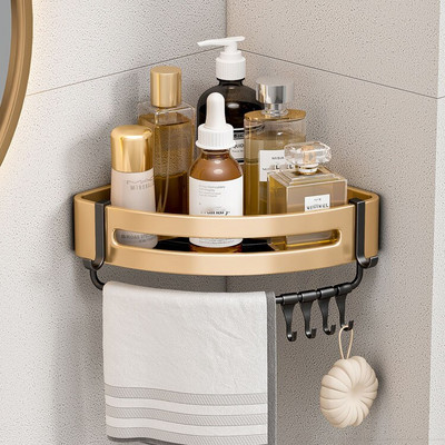 Suport de baie fără perforații Rafturi și rafturi de depozitare pentru baie, de lux, negru, auriu, spațial, auriu