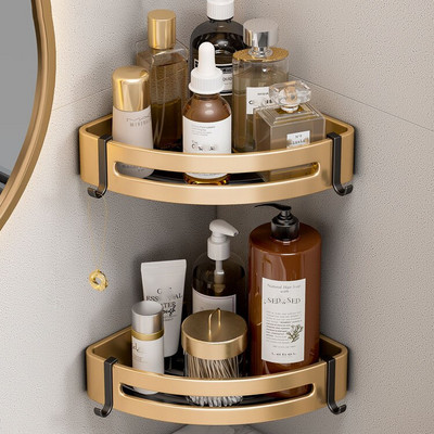 Suport de baie fără perforații Rafturi și rafturi de depozitare pentru baie, de lux, negru, auriu, spațial, auriu