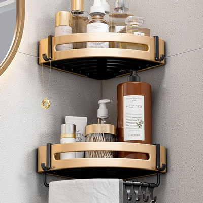 Suport de baie fără perforații Rafturi și rafturi de depozitare pentru baie, de lux, negru, auriu, spațial, auriu