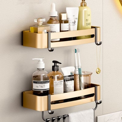 Suport de baie fără perforații Rafturi și rafturi de depozitare pentru baie, de lux, negru, auriu, spațial, auriu