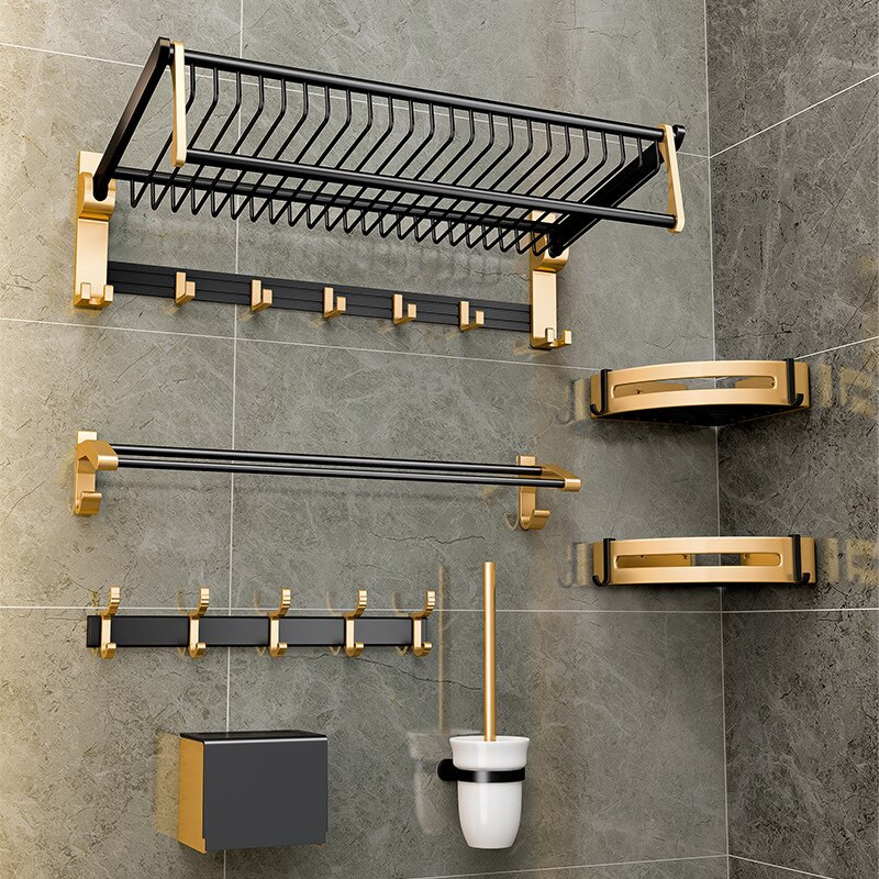Suport de baie fără perforații Rafturi și rafturi de depozitare pentru baie, de lux, negru, auriu, spațial, auriu