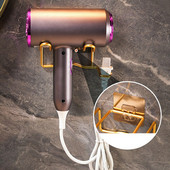 Hajszárító tárolóállvány Fürdőszoba Könnyű luxus ütésmentes készülékrendező Arany falra szerelhető elektromos dugós tárolótartály