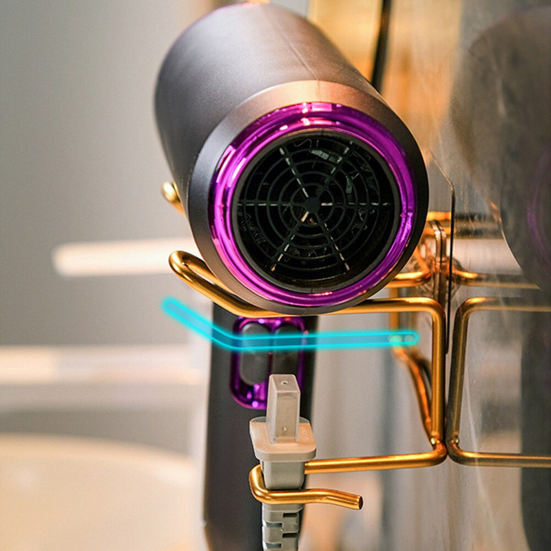 Hajszárító tárolóállvány Fürdőszoba Könnyű luxus ütésmentes készülékrendező Arany falra szerelhető elektromos dugós tárolótartály