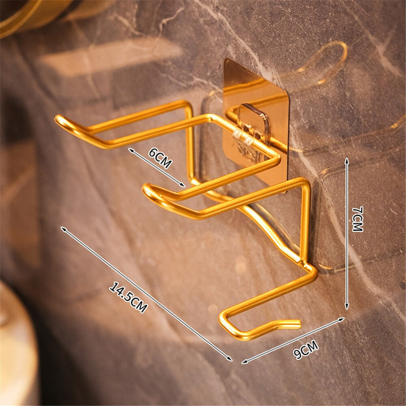 Hajszárító tárolóállvány Fürdőszoba Könnyű luxus ütésmentes készülékrendező Arany falra szerelhető elektromos dugós tárolótartály