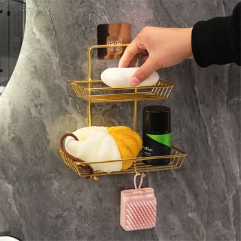 Επιτοίχια Πιάτα σαπουνιού Χρυσό Μπάνιο χωρίς διάτρηση Ράφι αποθήκευσης Nordic Simple Iron Hollow Ράφι Household Sundries Organizer