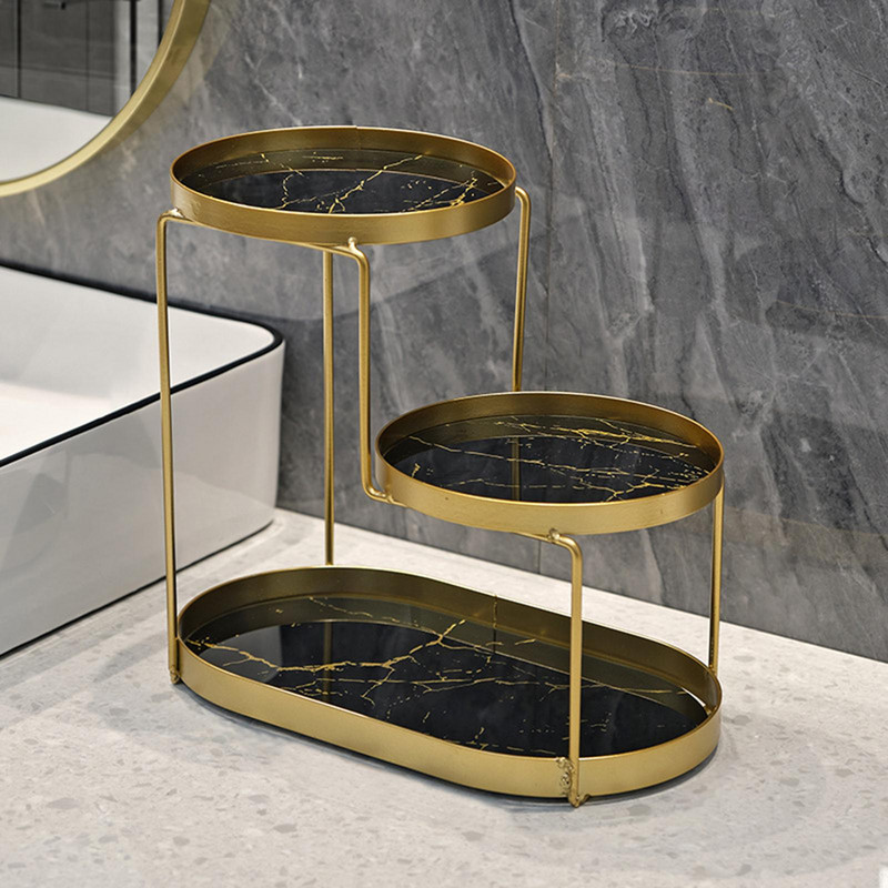 Tavă decorativă pentru cosmetice cu 3 niveluri, sârmă, organizator, raft, machiaj, parfum, organizator, pentru baie, dulap, blat, acasă