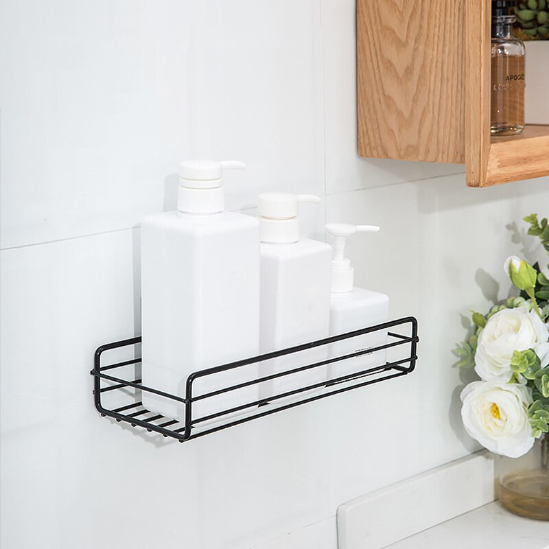 Fürdőszoba polc Zuhanypolcok Sampon tároló állvány Konyhai tároló tartó Lyukasztó nélküli falra szerelhető rendező Fürdőszoba kiegészítők