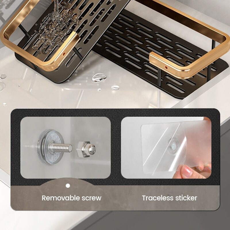 Luxus fürdőszobai polcok fúrás nélkül Rozsdaálló alumínium zuhanyfali polc sampon törölközőtartó Fürdőszoba rendező tartozék