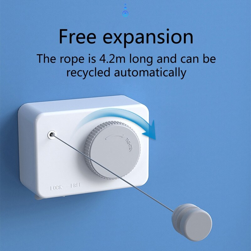 Hordozható ruhaszárító kötél Otthoni Tárolás Acél Kihúzható Ruhakötél Ruhaszárító Rendszerező Fürdőszoba Erkélyhez 87HA