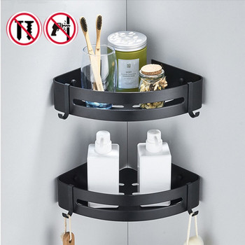 No Drill Triangle Organizer Ράφι Μπάνιου Πετσέτες Ντους Ράφι αποθήκευσης Μαύρα γωνιακά ράφια Επιτοίχια θήκη σαμπουάν αλουμινίου