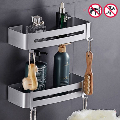 No Drill Triangle Vannitoa riiul Korraldaja Käterätikuivatid dušš hoiuriiulid Must nurgariiulid Seinale kinnitatav alumiiniumist šampoonihoidik