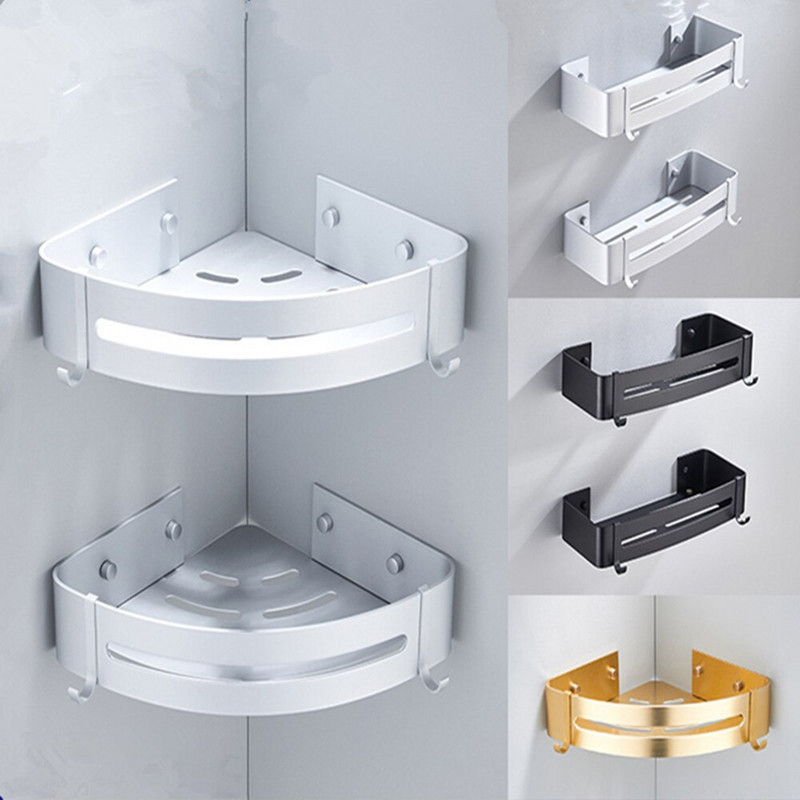 No Drill Triangle Vannitoa riiul Korraldaja Käterätikuivatid dušš hoiuriiulid Must nurgariiulid Seinale kinnitatav alumiiniumist šampoonihoidik