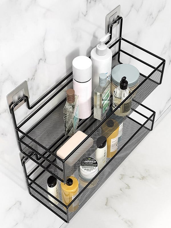 Dušo kabinos lentynos priedai Šiuolaikinės matinės juodos vonios kambario kampinės lentynos Virtuvės sieninė lentyna dušo šampūno laikymo lentyna