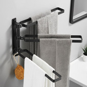 Suport pentru prosoape rotativ Bară pentru prosoape fără perforare Raft negru pentru prosoape de baie Suport pentru prosoape de duș Agatator Accesorii pentru baie
