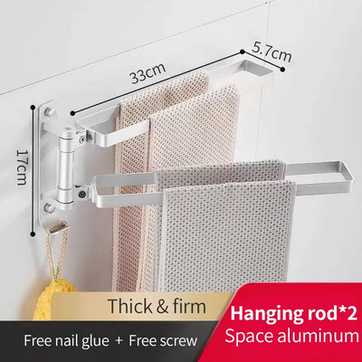 Suport pentru prosoape rotativ Bară pentru prosoape fără perforare Raft negru pentru prosoape de baie Suport pentru prosoape de duș Agatator Accesorii pentru baie