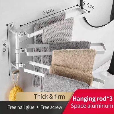 Suport pentru prosoape rotativ Bară pentru prosoape fără perforare Raft negru pentru prosoape de baie Suport pentru prosoape de duș Agatator Accesorii pentru baie