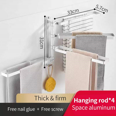 Suport pentru prosoape rotativ Bară pentru prosoape fără perforare Raft negru pentru prosoape de baie Suport pentru prosoape de duș Agatator Accesorii pentru baie