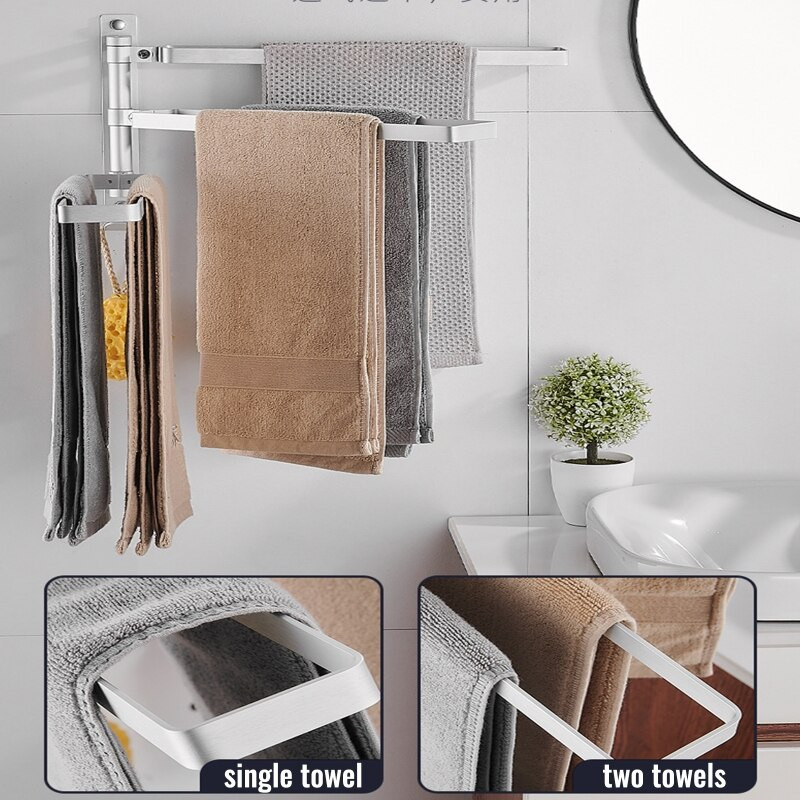 Suport pentru prosoape rotativ Bară pentru prosoape fără perforare Raft negru pentru prosoape de baie Suport pentru prosoape de duș Agatator Accesorii pentru baie