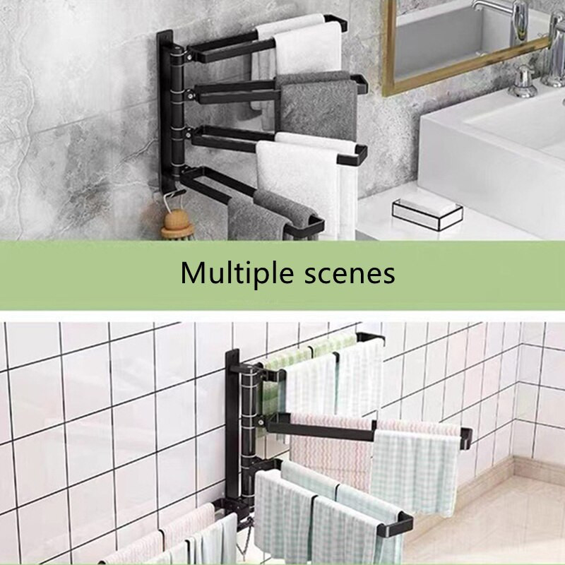 Suport pentru prosoape rotativ Bară pentru prosoape fără perforare Raft negru pentru prosoape de baie Suport pentru prosoape de duș Agatator Accesorii pentru baie