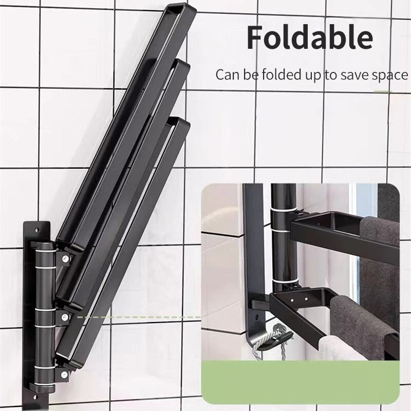 Suport pentru prosoape rotativ Bară pentru prosoape fără perforare Raft negru pentru prosoape de baie Suport pentru prosoape de duș Agatator Accesorii pentru baie