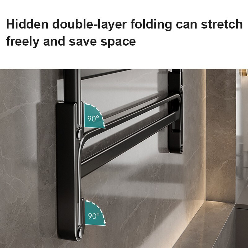 50cm Space alumínium fürdőszobai fekete törülközőtartó, divatos falra szerelhető összecsukható tároló törölközőfogas fürdőszobai polc