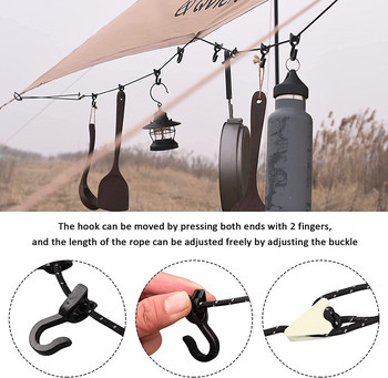 Връзка за къмпинг Закачалка Външна палатка Къмпинг Въже за дрехи с 10 куки Преносимо регулируемо ветроустойчиво въже за окачване