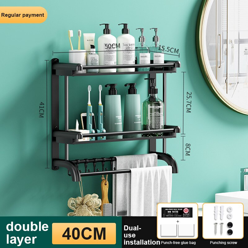 Lyukasztásmentes rozsdamentes acél fürdőszoba WC-tároló állvány fogas törülköző polc rendszerező falra szerelhető zuhanypolcok tartozékok