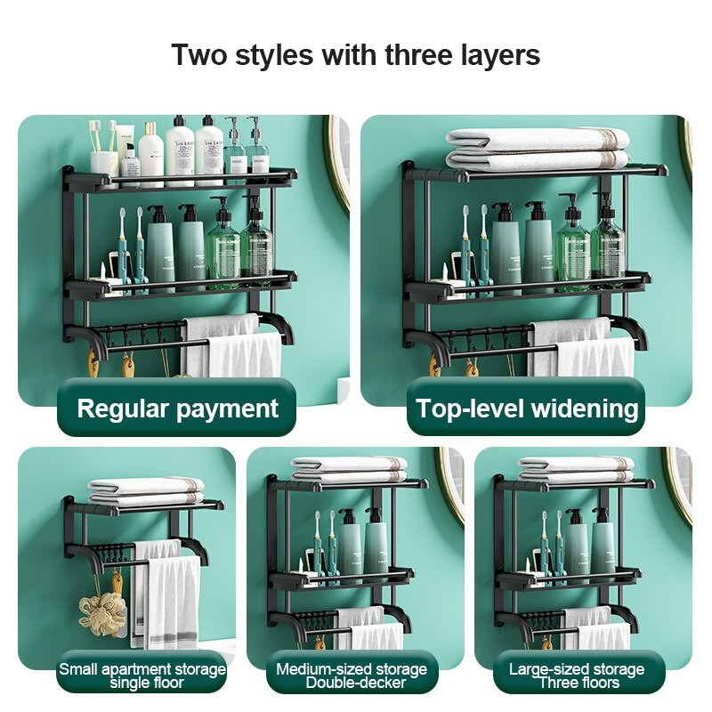 Lyukasztásmentes rozsdamentes acél fürdőszoba WC-tároló állvány fogas törülköző polc rendszerező falra szerelhető zuhanypolcok tartozékok