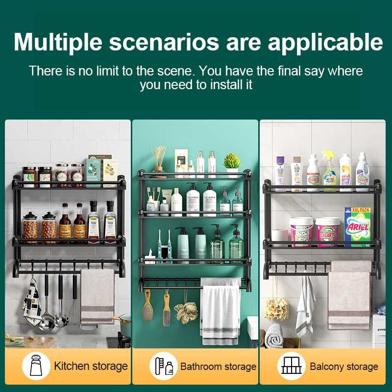 Lyukasztásmentes rozsdamentes acél fürdőszoba WC-tároló állvány fogas törülköző polc rendszerező falra szerelhető zuhanypolcok tartozékok