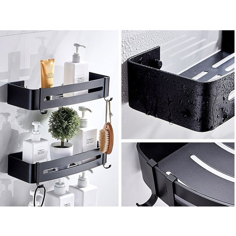 Raft de colț pentru baie, montare pe perete fără găurire, din aluminiu pentru duș, suport de depozitare, organizator pentru suport pentru șampon, accesorii pentru baie