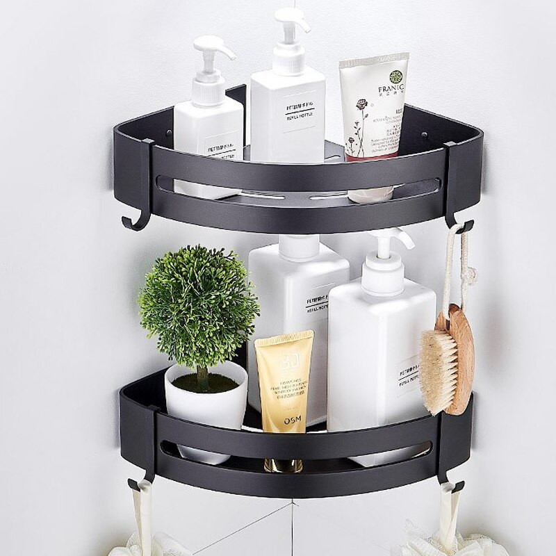 Raft de colț pentru baie, montare pe perete fără găurire, din aluminiu pentru duș, suport de depozitare, organizator pentru suport pentru șampon, accesorii pentru baie