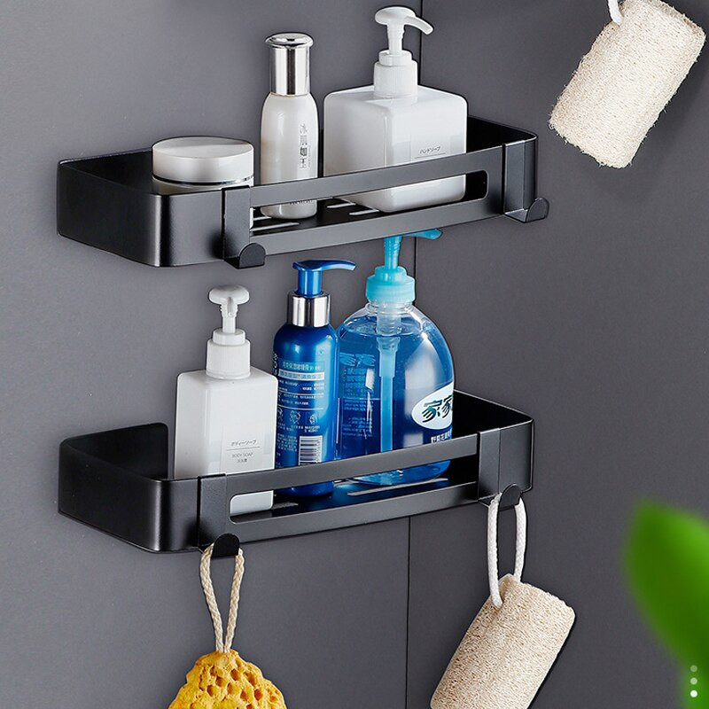 Raft de colț pentru baie, montare pe perete fără găurire, din aluminiu pentru duș, suport de depozitare, organizator pentru suport pentru șampon, accesorii pentru baie