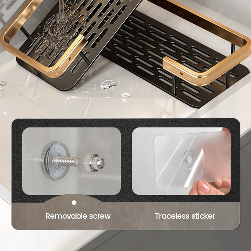 Rafturi de baie de lux fără găurire Raft de perete de duș din aluminiu rezistent la rugină Suport pentru șampon pentru prosoape Accesoriu pentru organizator de baie