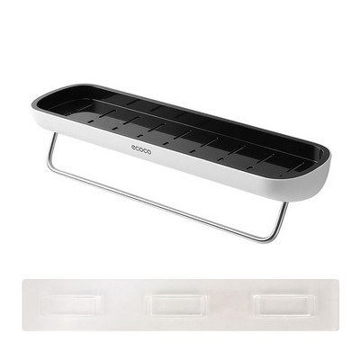 Fără găurire Suport de depozitare pentru șampon, montat pe perete, Organizator de depozitare pentru duș, cu bară de prosoape, raft de depozitare pentru baie