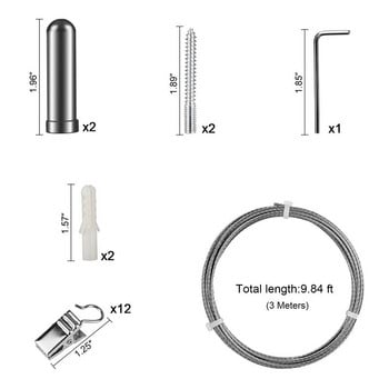 Комплект телени пръти за завеси с 12 щипки, Тел за окачване на картини от неръждаема стомана, Въже за дрехи, Многофункционален комплект за закачване на снимки, N