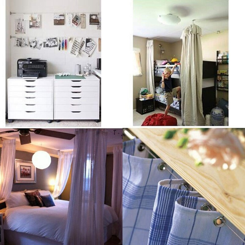 Set de bare de sârmă pentru draperii cu 12 cleme, sârmă pentru agățat fotografii din oțel inoxidabil Set multifuncțional pentru agățat fotografii, N