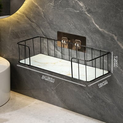 Luxus fürdőszobai polc fúrás nélkül Vas fali polc márvány stílusú üveglap sminktároló állvány Fürdőszoba kiegészítők