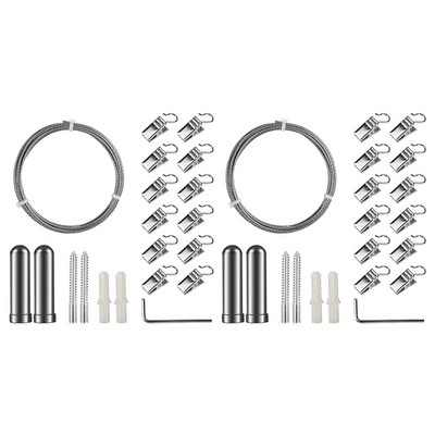 2X komplet žičane šipke za zavjese s 24 kopče, žica za vješanje slika od nehrđajućeg čelika, žica za rublje (3 metra)